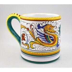 Cama Deruta Italy Handmade Painted Coffee Mug Raffaellesco Colorful Dragon Flora